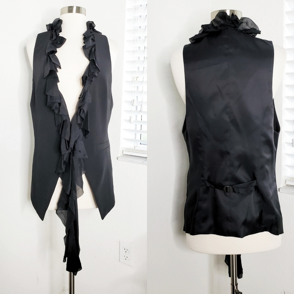 •ELIZABETH & JAMES• Dandy Silk Trim Black Vest L. - Picture 2 of 8
